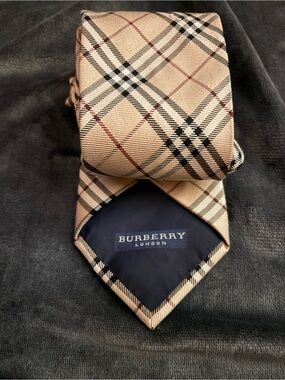 Burberry Tan Nova Check Silk Tie with Black & Red Accents